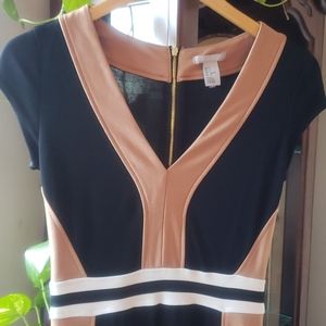 Bold colorblock print. Camel/Black/White.